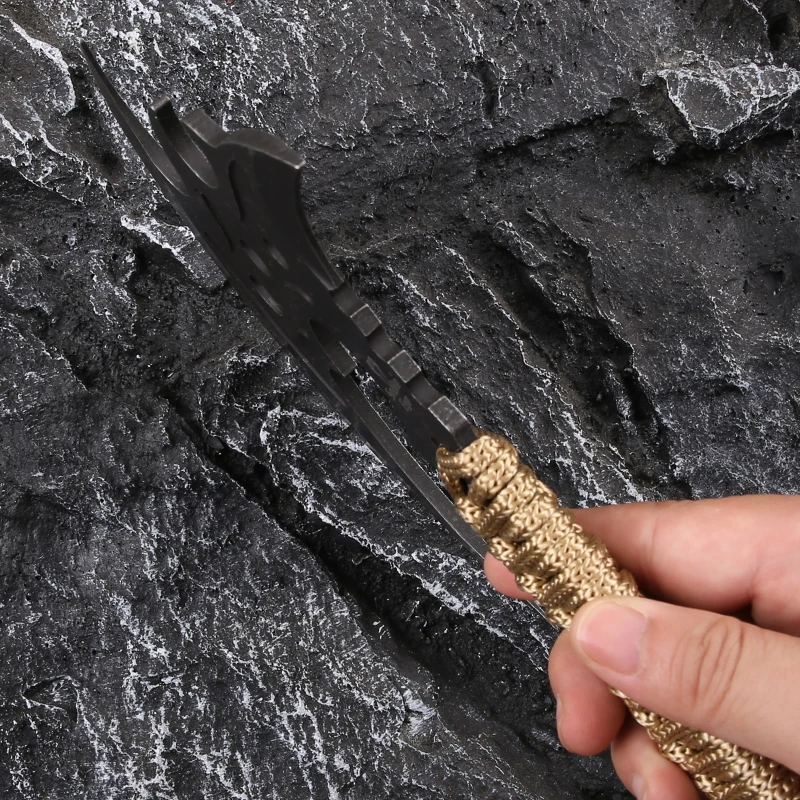 Multipurpose professional high steel  black blade multi function outdoor Axe sickle with emergency tied rope handle
