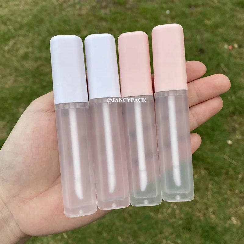 JANCY PACK 6ml Wholesale Cute square Stock Lip Tint Tube Clear Bottle Flat White pink Plastic Lipgloss Tubes With
