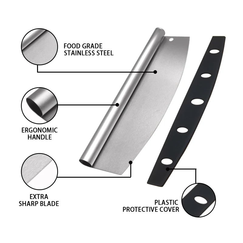 pizza accessories Stainless Steel Pizza Cutter knife Sharp Slicer Blade Pizza Rocker Cutter Knife With Protective Cover