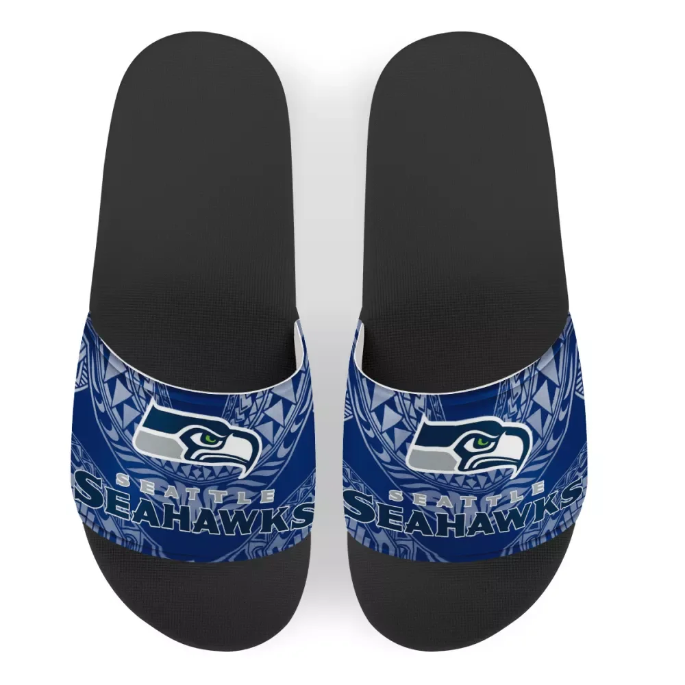 NFLE Girls Slippers Polynesian Tribal Design Outdoor Casual Slides Custom Logo Sandals For Women and Ladies Seahawks Slippers