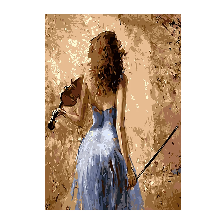 
Factory wholesale hand-painted oil paintings of The back of a violin girl 40*50CM DIY oil painting by numbers 