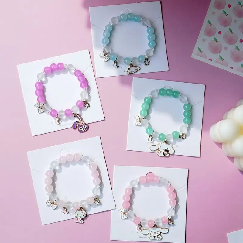 SS promotion gifts kawaii anime Glass Beaded Bracelet anime Cinnamoroll Acrylic kids bracelet Ladies Bangle Pendant Jewelry