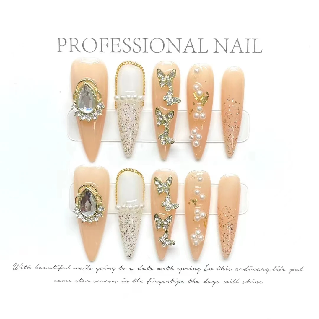 INS Handmade Exquisite Fashion Design 10-Piece ABS Press on Nails Art Box Bag Private Labeling Custom Fingernails for Fingers