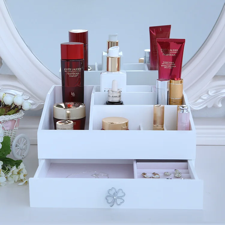 Wooden Make Up Organizer Cosmetic Product Storage Display Box Packaging Wood Jewelry Organizer Box with Dividers