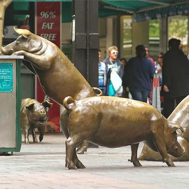 Factory Casting Metal Brass Pig Sculpture Life Size Bronze Statue For Garden Decoration