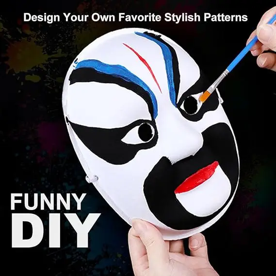 DIY Full Face Masks White Craft Masks Blank Paintable Art Masks With Paint Set for Halloween Costume