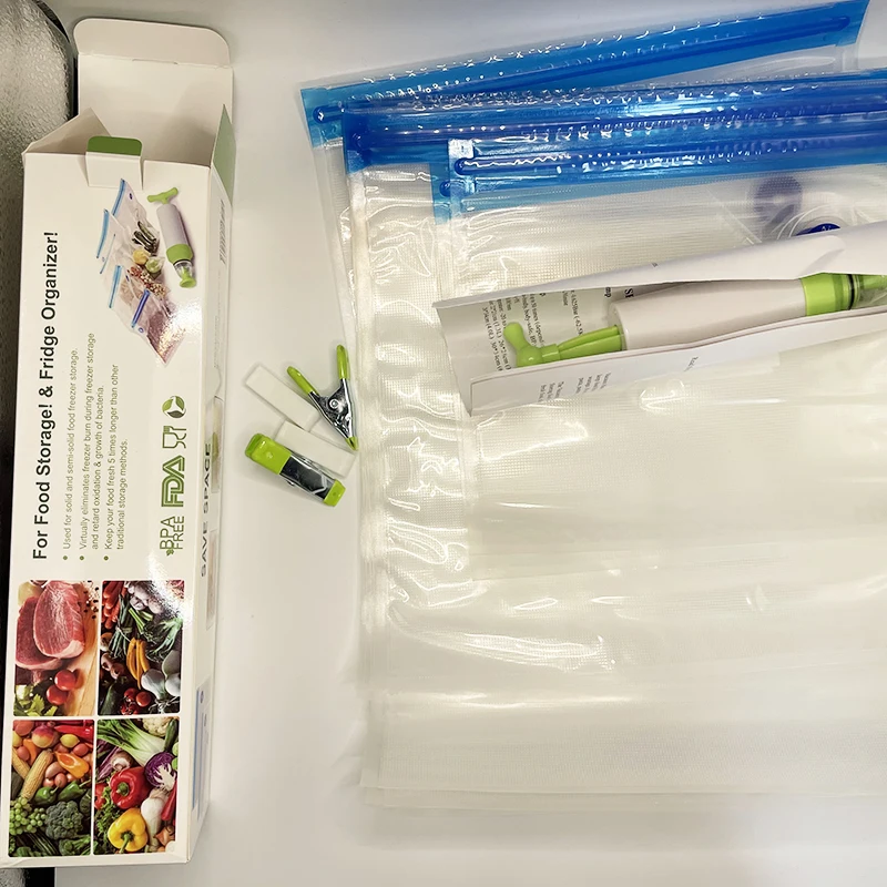 Space saver foldable reusable vacuum storage bag for food with pump