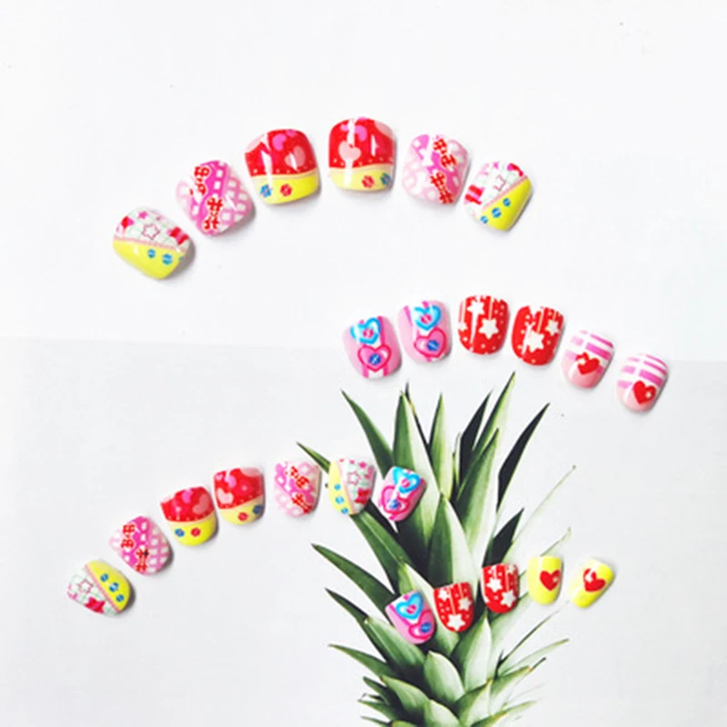 24pcs False Nail Tips Full Cover Kids Fake Nails Children Cartoon Cute Kids Nails False For Children