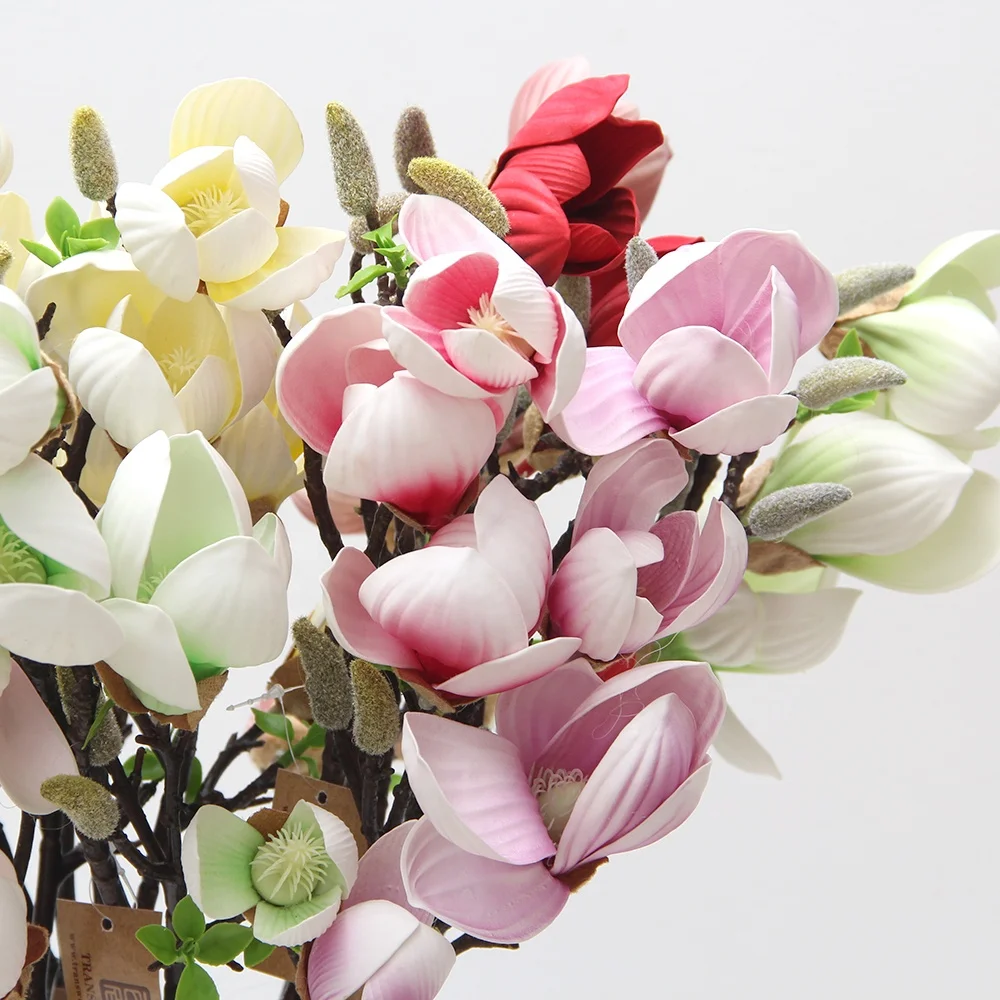 Newly Design Pastel Brown Magnolia Flowers Artificial Silk Flower Arrangement For Restaurant Hotel Cafe Wedding Event
