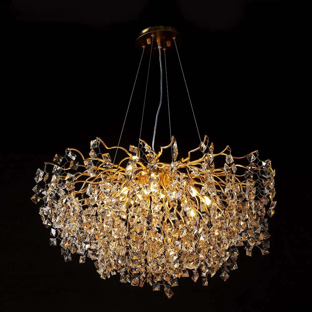 Modern Art Deco Branch Lighting Wedding Hall Aluminum Round Luxury Led Crystal Chandelier