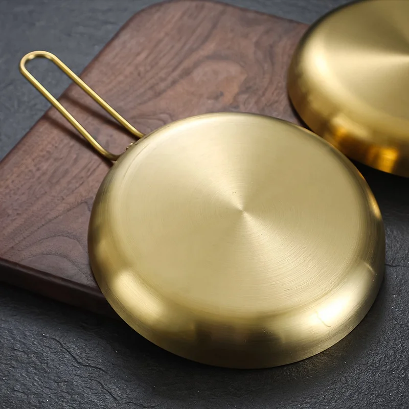 Factory Wholesale Stainless Steel Dinner Plates Korean Gold Round Camping Frying Pan with Handle