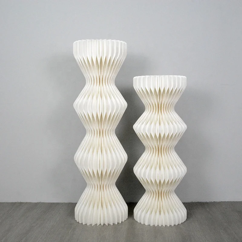 Folding Column Flower Stand White Wedding Flower Centerpiece Road Leads With Acrylic Cover For Wedding Background Party Decor