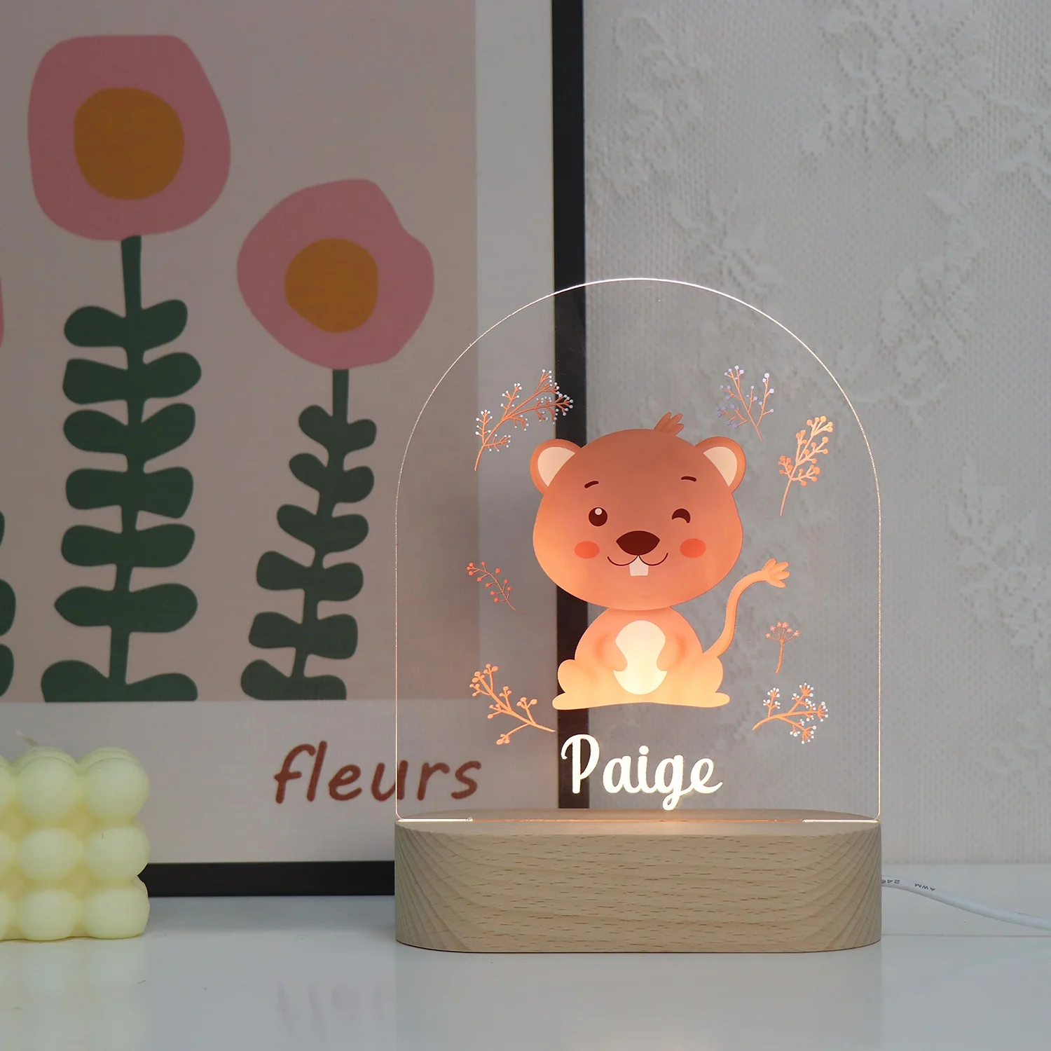 Funny Animals UV Night Light Creative Gift UV Night Lamp USB Wooden Led UV Lights For Kids personalized lamp children