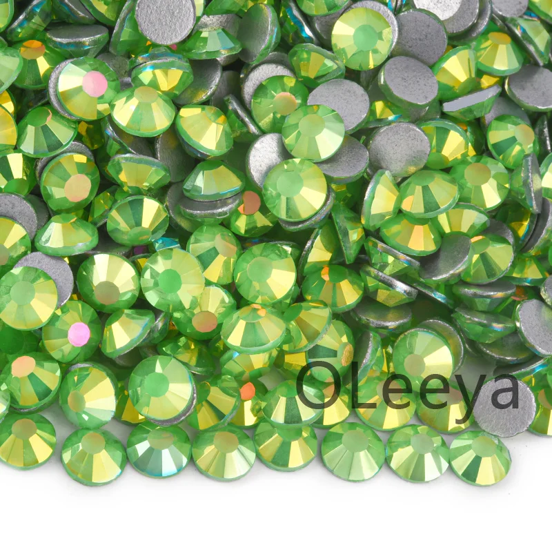 OLeeya Factory Wholesale Green Family Colors Cold Fix Glass Crystals Flat back Non Hotfix Rhinestone for Dress Decoration
