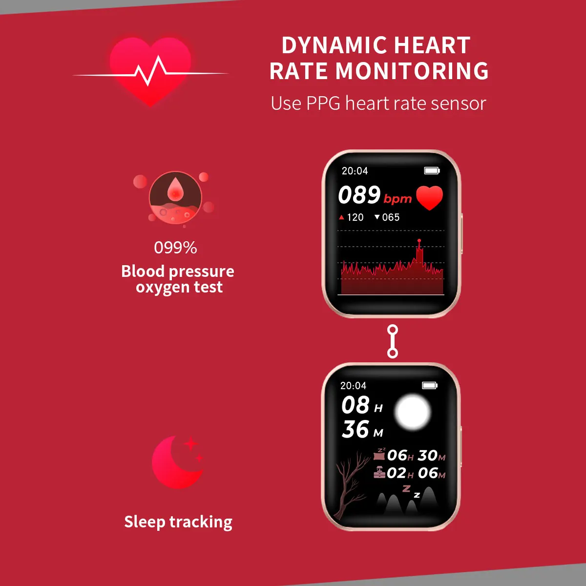 VIDVIE Stylish Multi Functional Waterproof HD Square Smart Watch With Blood Pressure Test