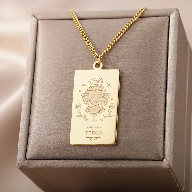 Tarot Necklace 12 Zodiac Signs 18K Gold Plated Necklace Gifts stainless steel necklace