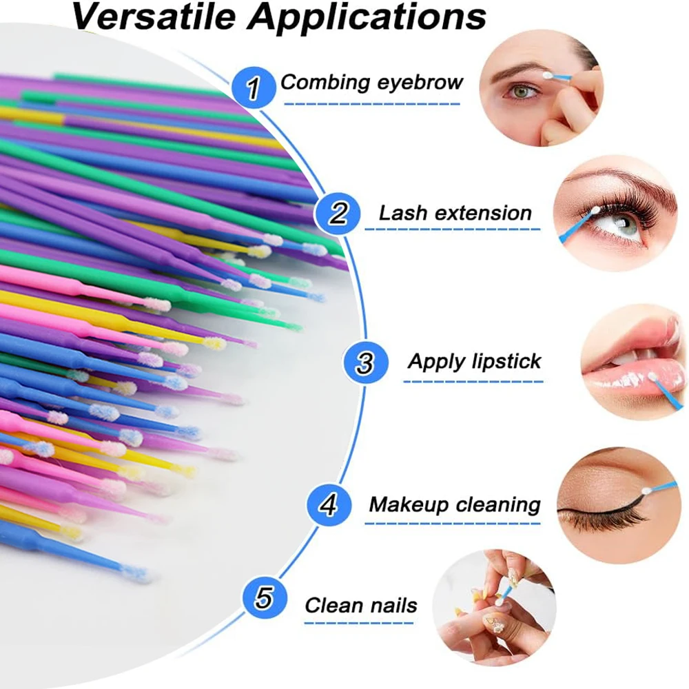 Beiqili 100 pcs Disposable Micro Applicator Extension Spoolie Cleaning Eyelash Micro Brush Microcepillos Para Pestaas Hisopos
