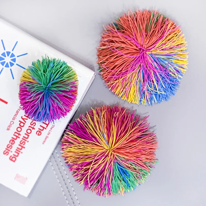 Wholesale Colorful Silicone Stringy Bouncy Rubber Sensory Ball Stress Relief Sensory Toy Stringy Ball with elastic loop