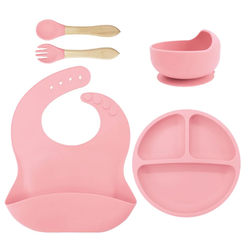 Custom Led Weaning Baby Tableware Set Silicone  Baby Feeding Set Newborn Baby Dish Plates Set