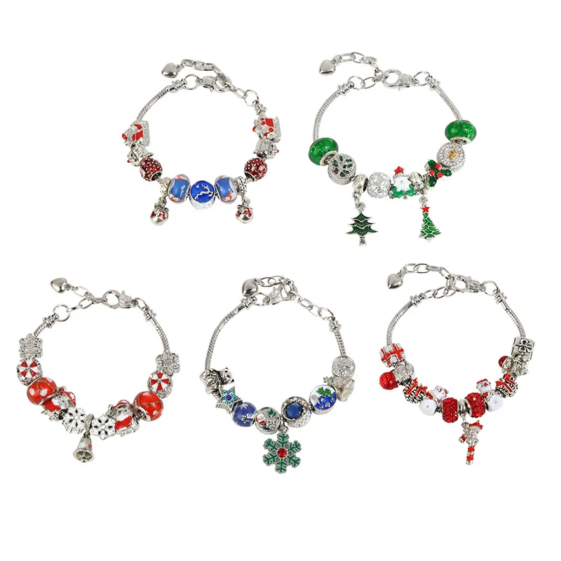 Laodun Fashion New Christmas Style Bracelet Snowflake Bell Pendant Bracelet with Creative Metal Texture Beads Bracelet