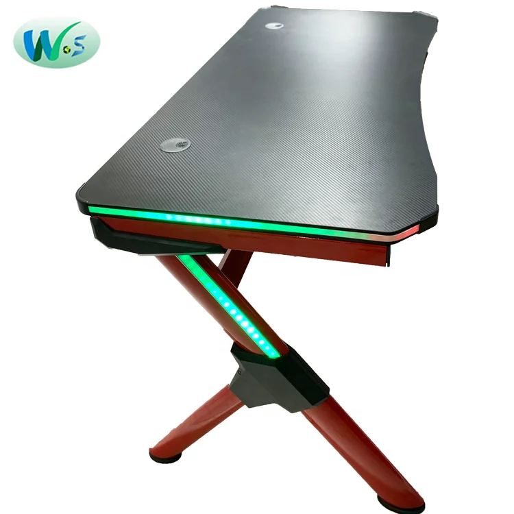 WSE4008 High quality selling Black carbon fiber grainpc table carbon fiber texture gaming desk with RGB  lights