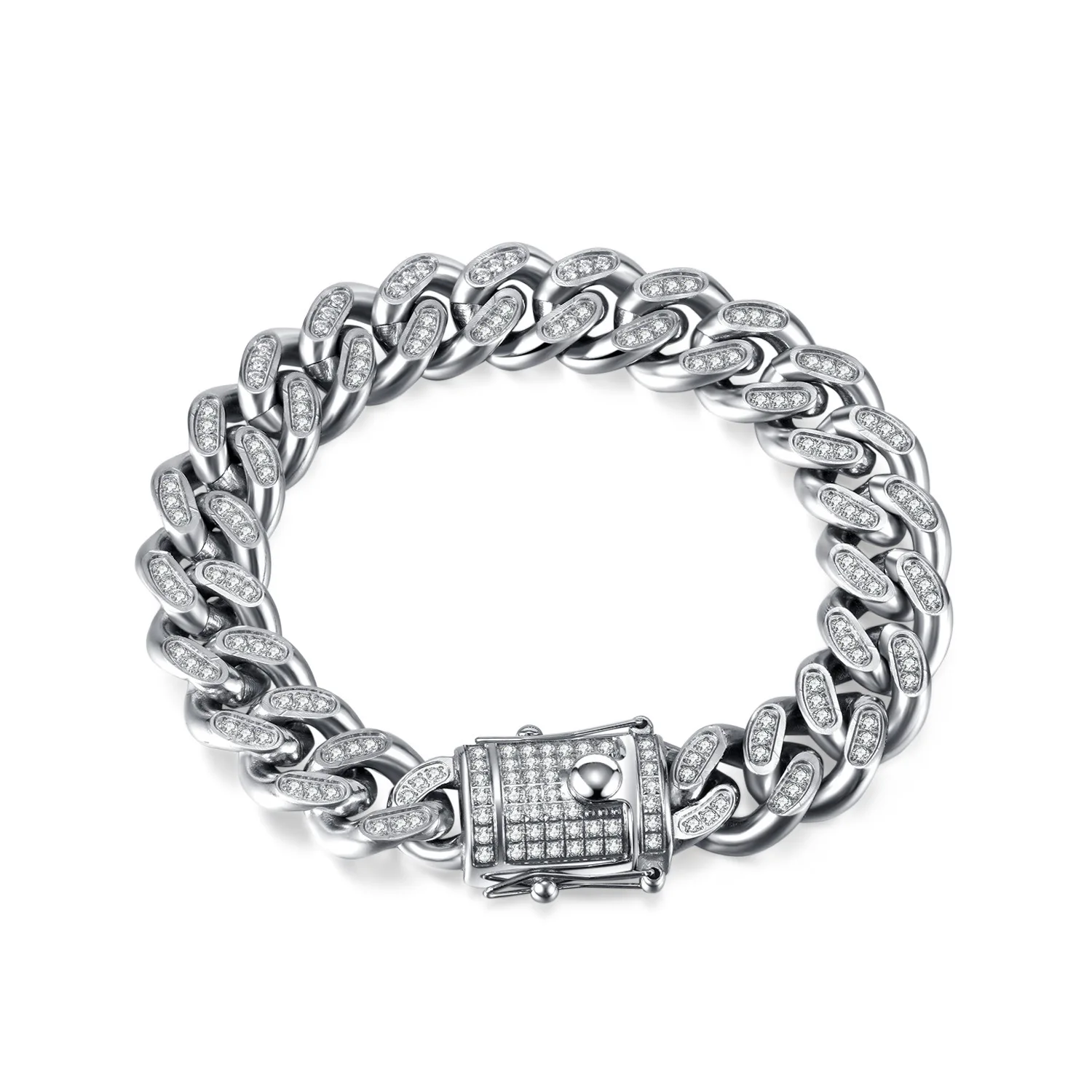 New Hip Hop 14mm Link Chain Personalized Zirconia Thick Titanium Stainless Steel Cuban Chain Bracelet Necklace for Women Men