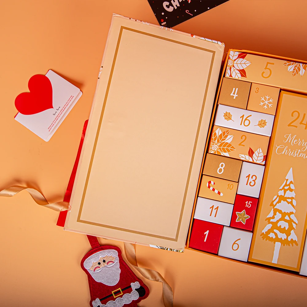 Christmas Advent Calendar Gift Rigid Cardboard Blind Box Candy Chocolate Packaging Boxes with 24 Gift Box Set