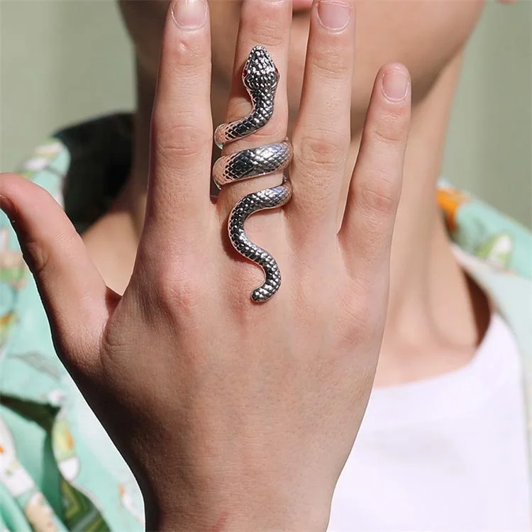 Hip hop snake jewelry zinc alloy and red rhinestone eye punk python ring