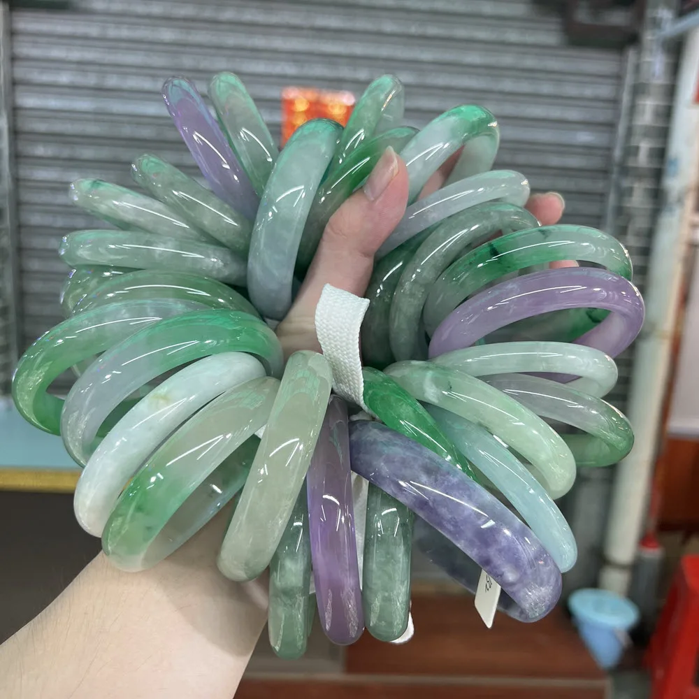 Wholesale 56~60mm Natural Myanmar Multicolor Random Color Jade Jadeite Jade Adult Bangle Charm Bangles For Women