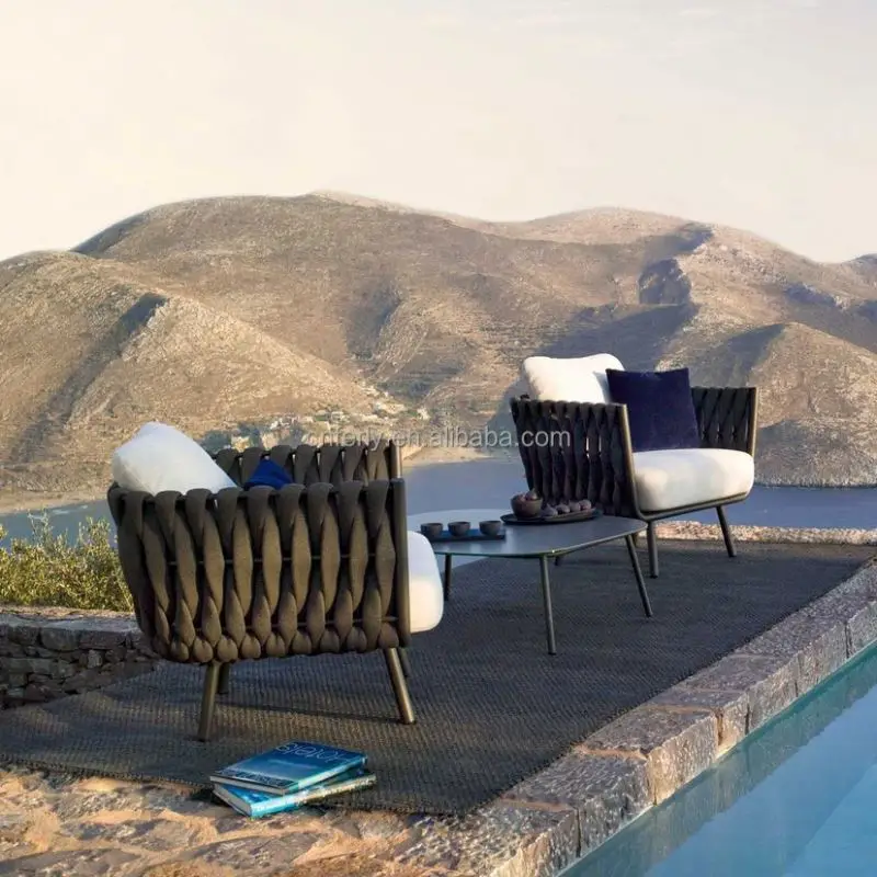 Modern design classical outdoor furniture garden rope woven single sofa lounge chair for sale