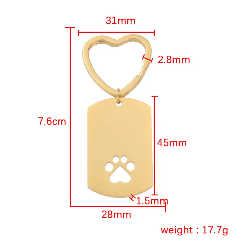 Custom LOGO Laser Engraved Blank Love keychain Key Ring Pendant Stainless Steel Hollow Dog Paws Metal Keychain Charm Accessories