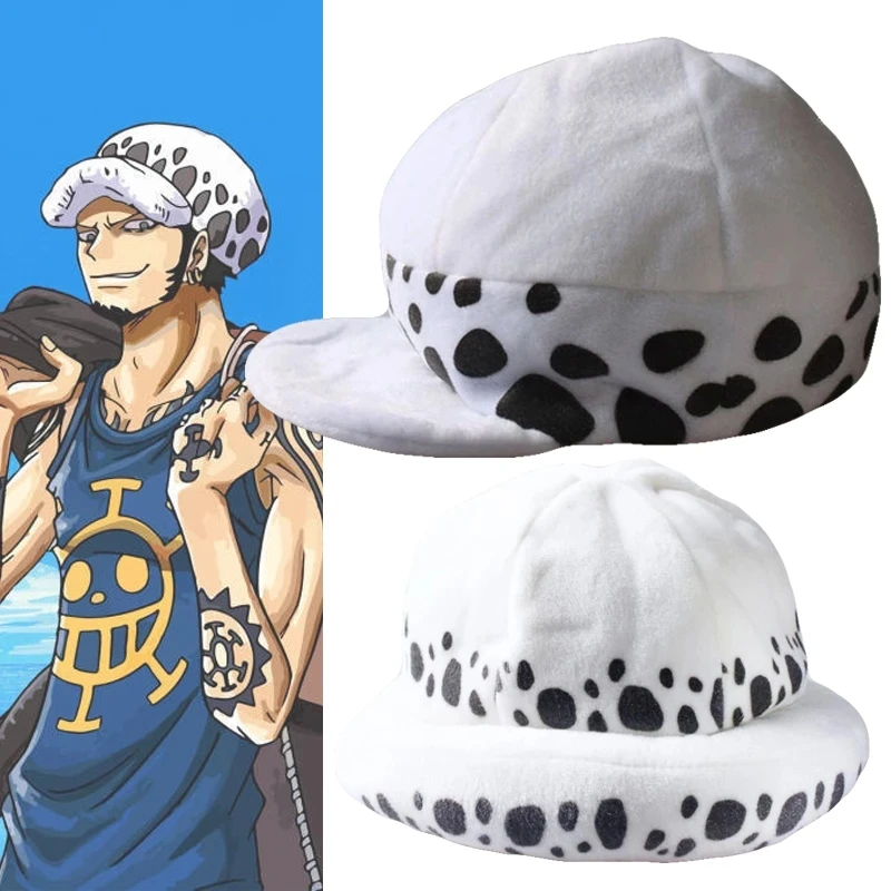 HNSC1 2 Ver. 1 PIECE Anime Winter Hats Trafalgar Law Cosplay Death Surgeon Hat White Spot Plush Casual Cartoon Cap