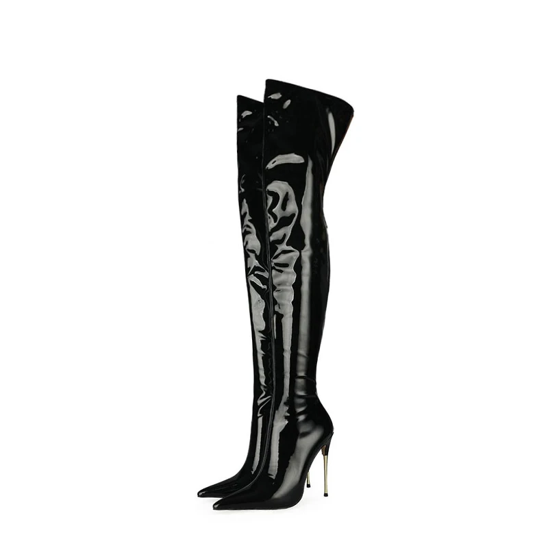 
Patent Leather Sexy Women Autumn Winter Over-the-Knee Boots Lady Shoes Pointed Toe Thin High Heel Zipper Party boots Plus Size 