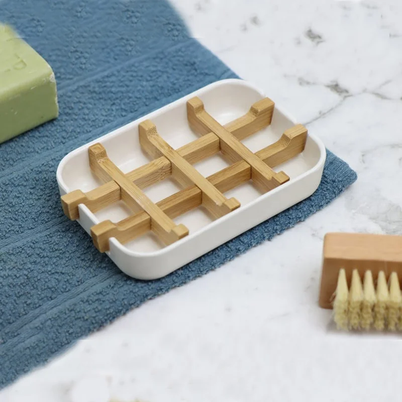 
Plastic free eco-friendly diy biodegradable bamboo fiber bar soap dish holder box with draining tray for bath 