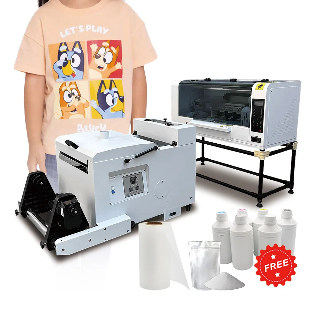 A3 DTF printer transfer pet film printing machine  Dual XP600 I3200 heads with powder shaking machine shaker and dryer