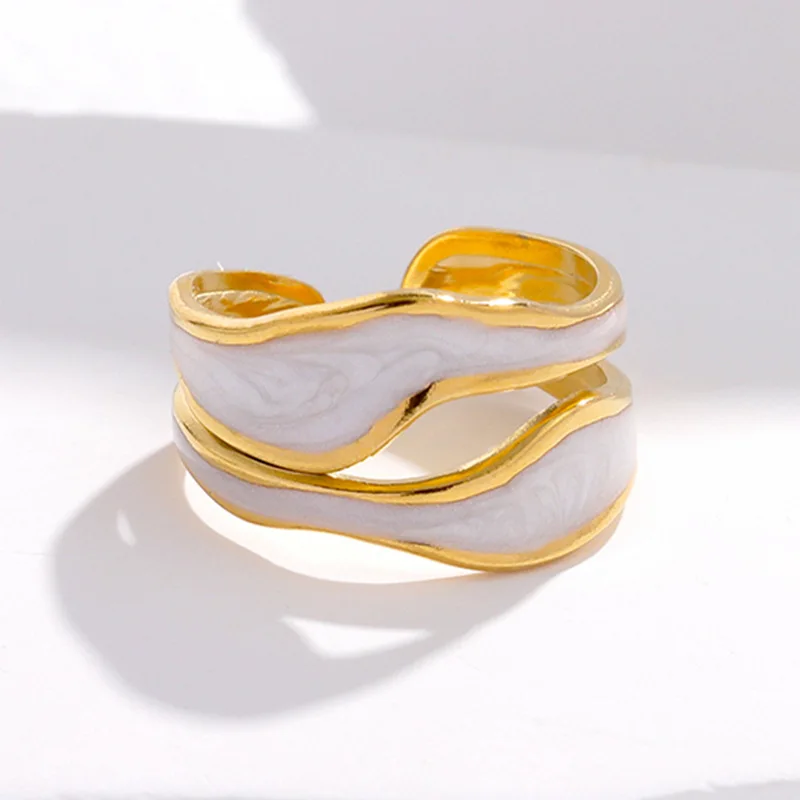Fashion White Enamel Creative Irregular Jewelry Ring 316L Stainless Steel Open Ring For Women