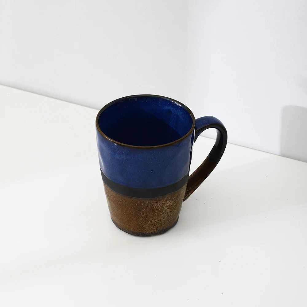 
Dark blue brown patchwork retro wholesale bulk home afternoon tea coffee custom porcelain mugs 