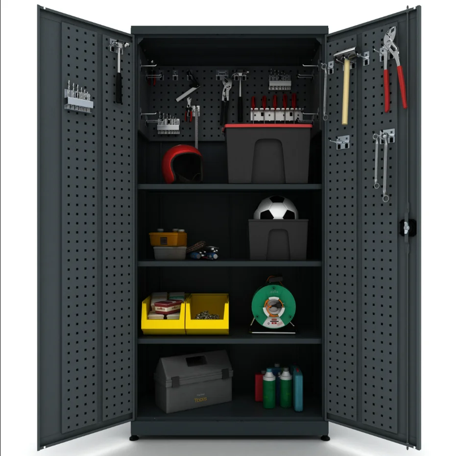 Metal Storage Cabinet Garage Trolley Cabinet with Doors 5 Adjustable Shelves Heavy-Duty Metal for workshop