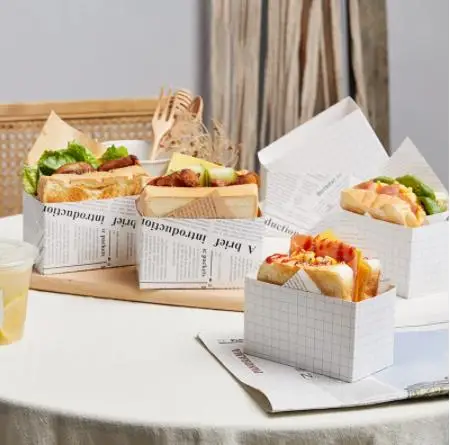 Custom Disposable Toast Holding Bread Hot Dog Doughnut Egg Waffle Sandwich Burger Take Out Lunch Paper Box