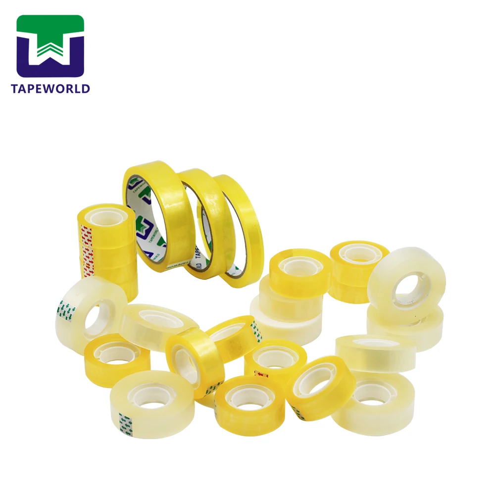 Cinta de papeleria amarilla de 15 mm cinta de embalaje de sello adhesivo de cristal transparente para oficina y uso escolar