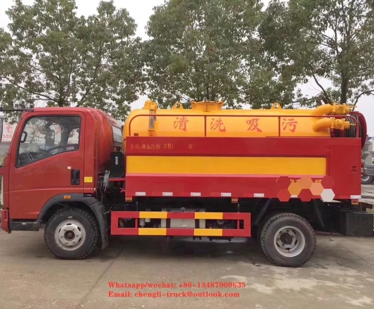 Left or right hand drive sinotruk howo 5000L 5m3 high pressure sewage suction truck