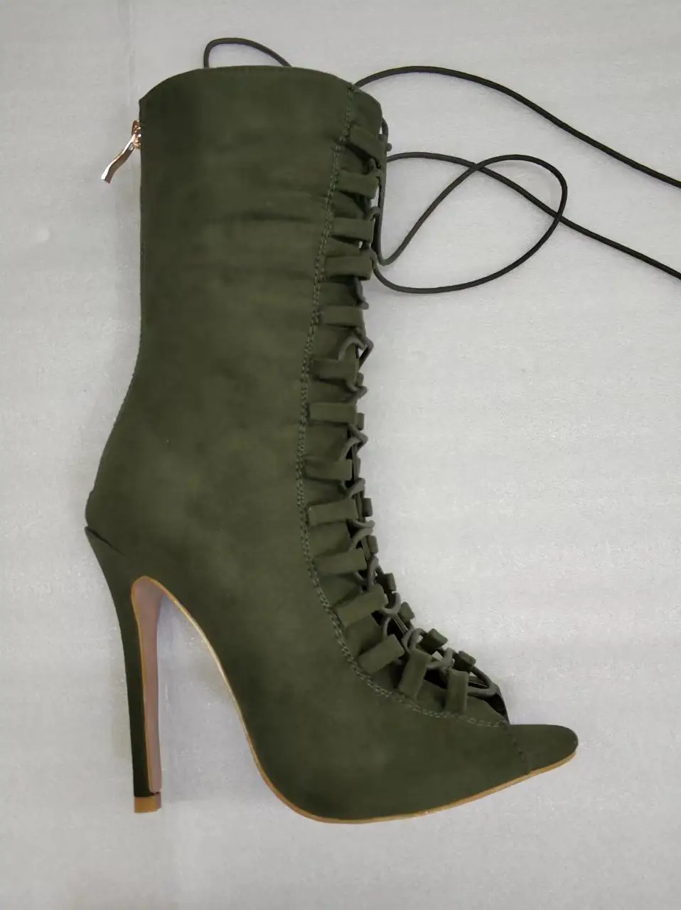 Lady Fashion Summer Front Lace Up High Heel Boots Sandals Mature Women Shoes