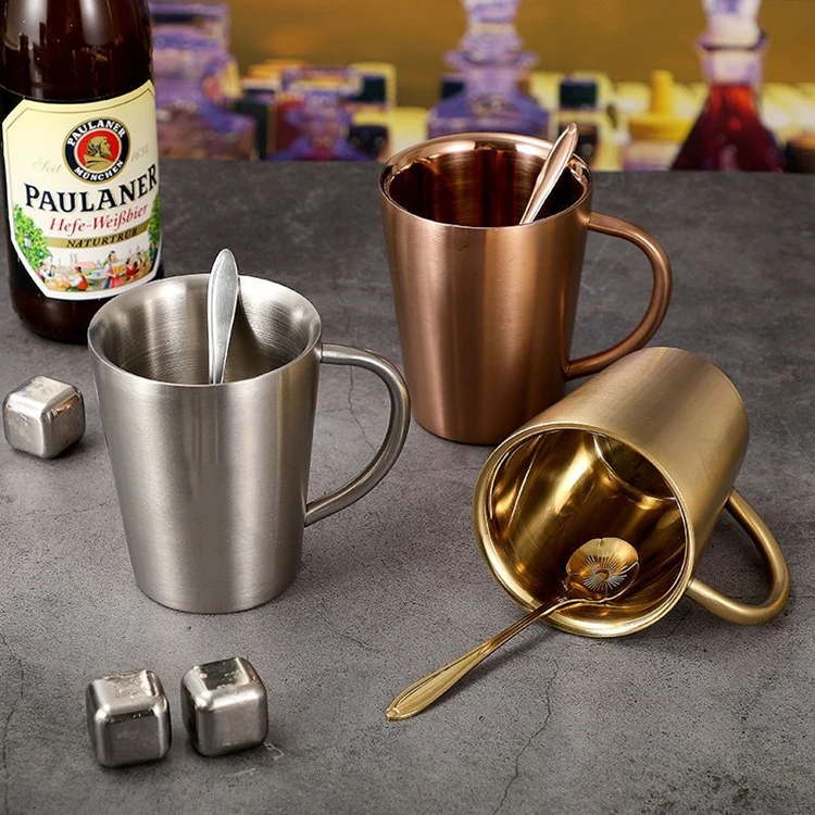 Production of golden 304 stainless steel mug with handle for coffee shop