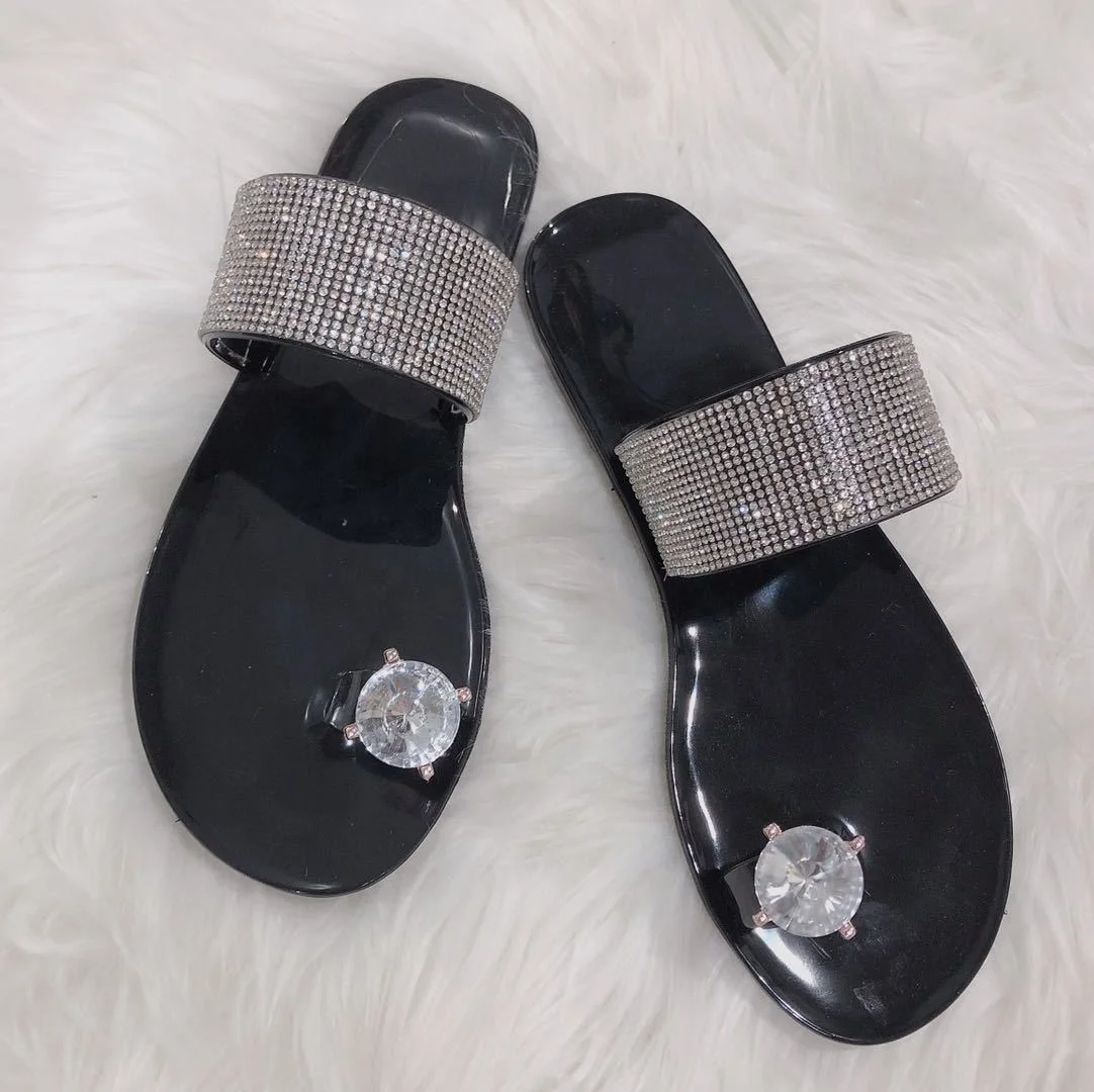 
Ladies Beach Slides Slippers Women Footwear Diamond Shining Sparkle Flat Transparent Slides Jelly sandals 