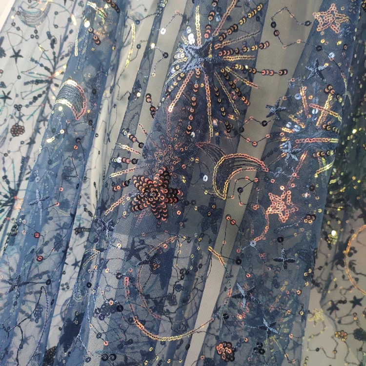 Curtain Fabric Mesh Star Moon Embroidered Lace Fabric for Wedding Dress