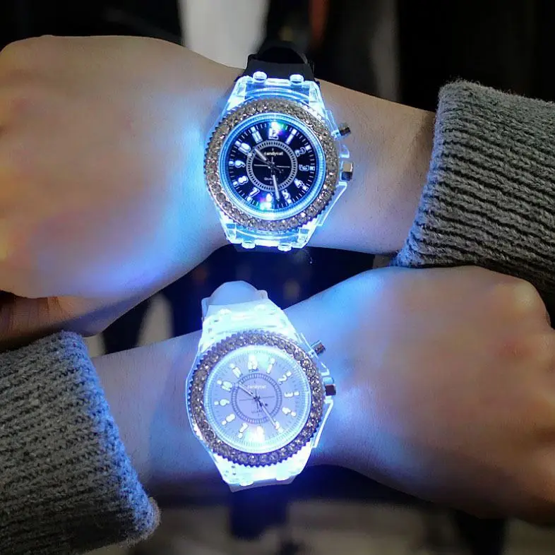 LED Light Colorful Luminous Silicone Watch Quartz Watches Fashion Big Dial Sports for Men and Women