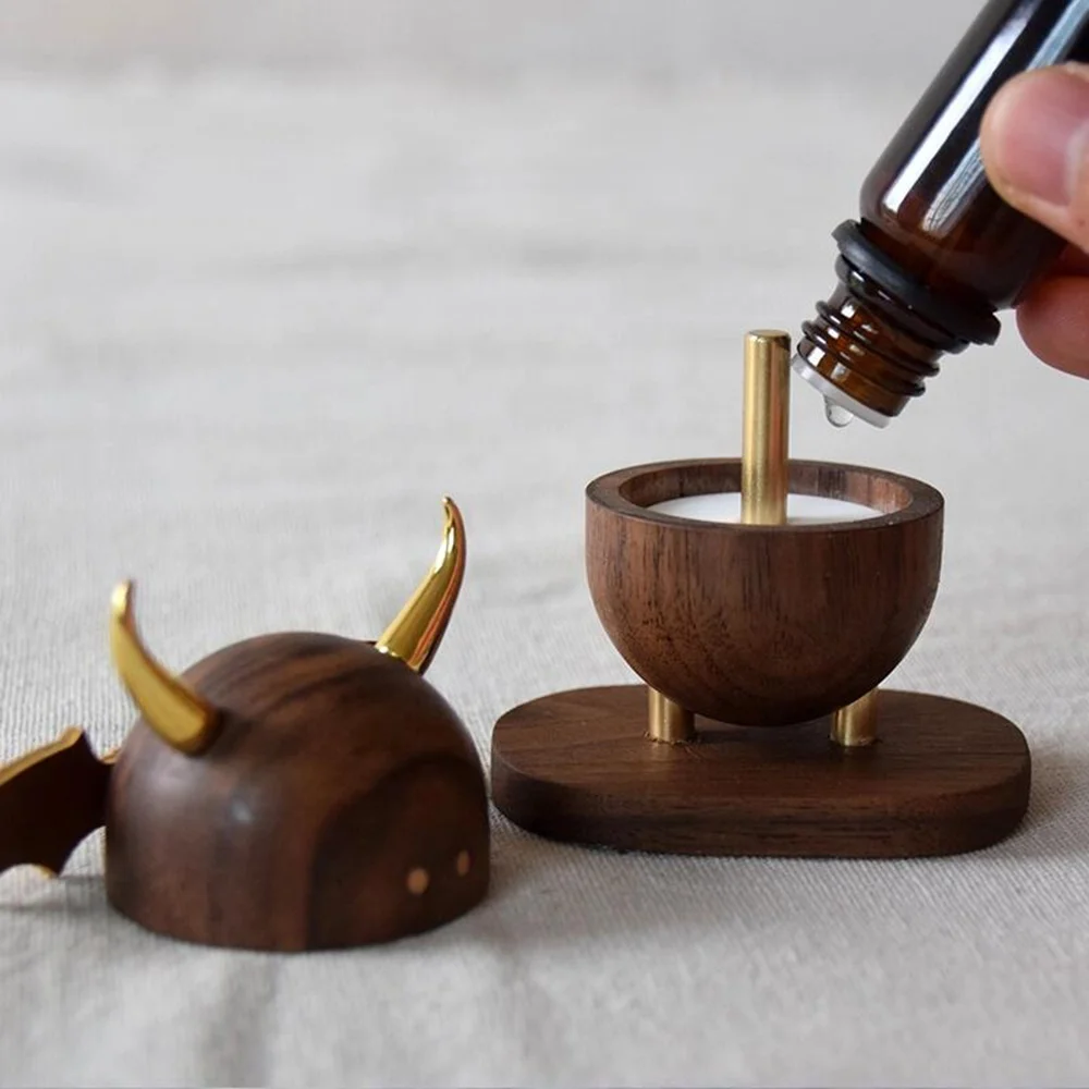 
Popular Little Monster Shape Aromer Diffuser Air Freshener Vent 8ml Round Made By Walnut Wood 