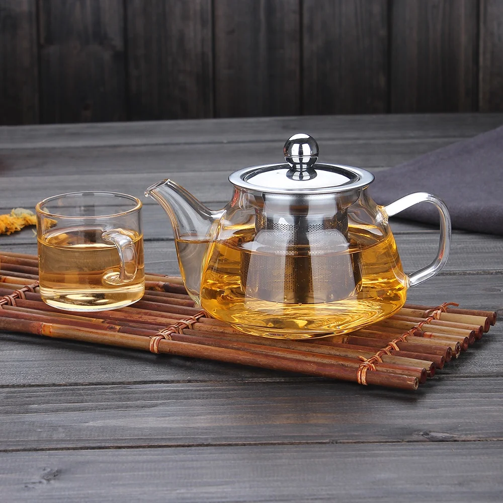 
400ml Transparent high borosilicate glass teapot with stainless steel infuser factory 