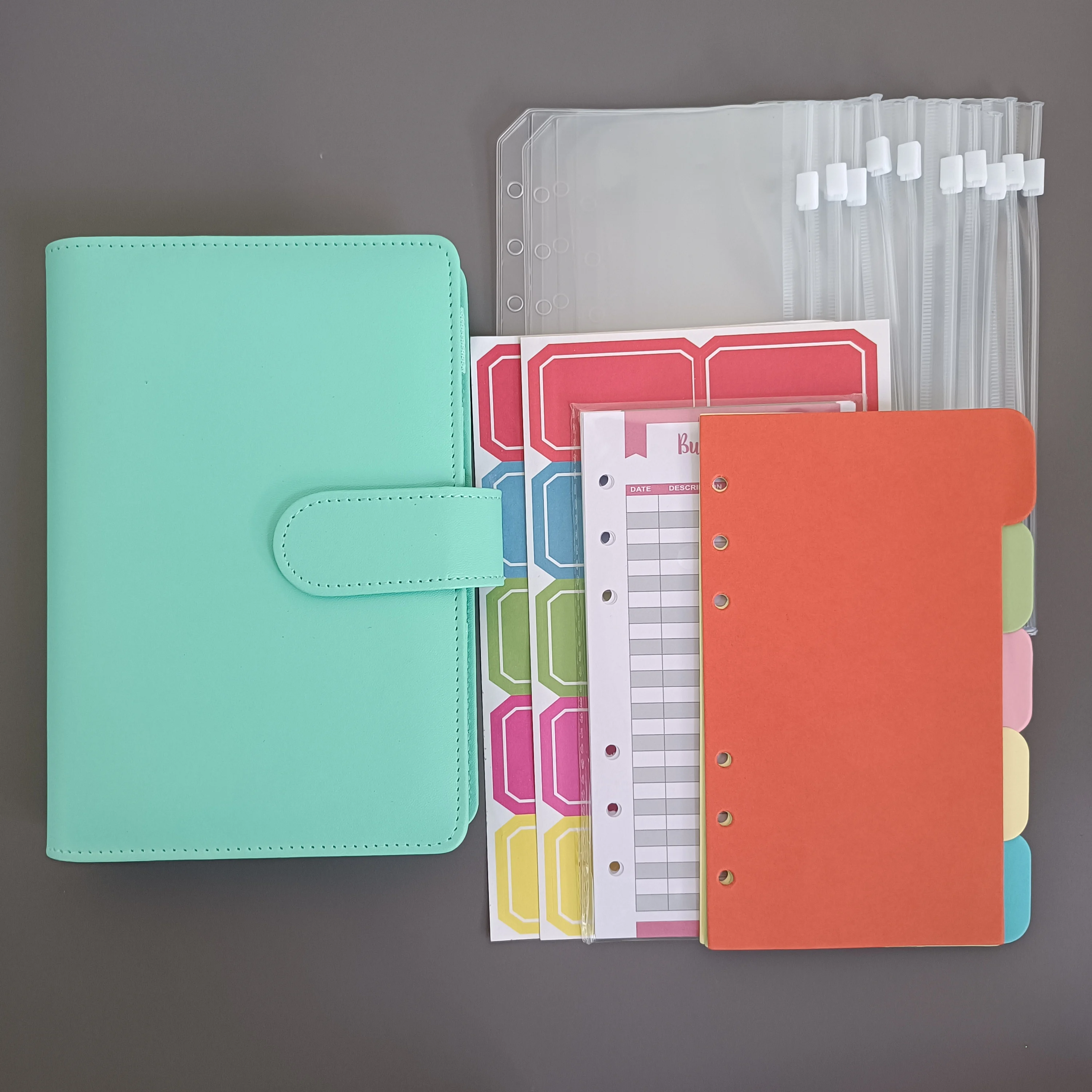 Оптовая продажа в наличии яркие цвета низкий минимальный объем заказа прочный A5 A6 конверт для наличных денег ежедневник папки обмена