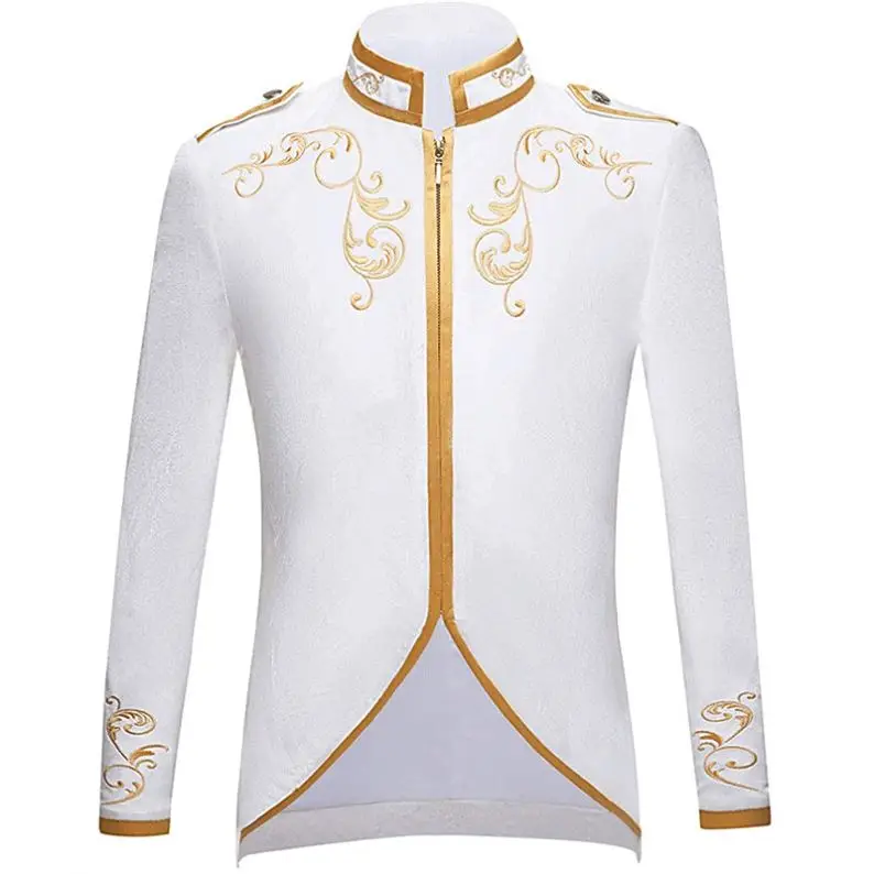 Medieval Victoria European Court King Cosplay Costume Coat Men Carnival Party Knight Golden Embroidery Stand Collar Top Jacket